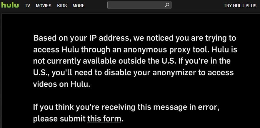 Hulu feilmelding - proxy oppdaget