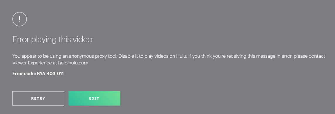 Hulu proxy-feilmelding - Feil ved avspilling av denne videoen