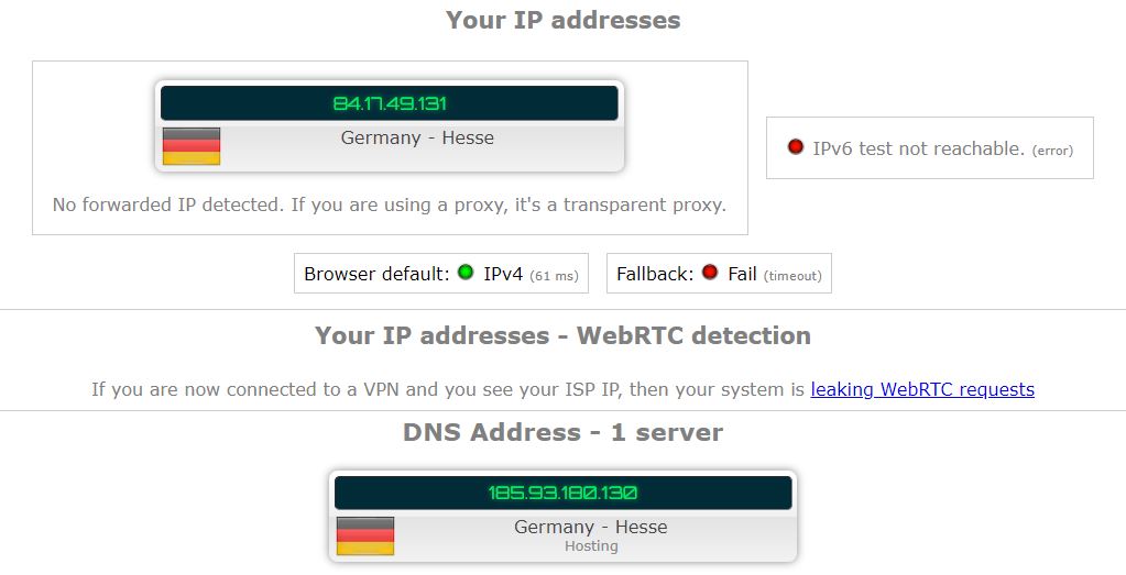 CyberGhost IP-lekkasjetest