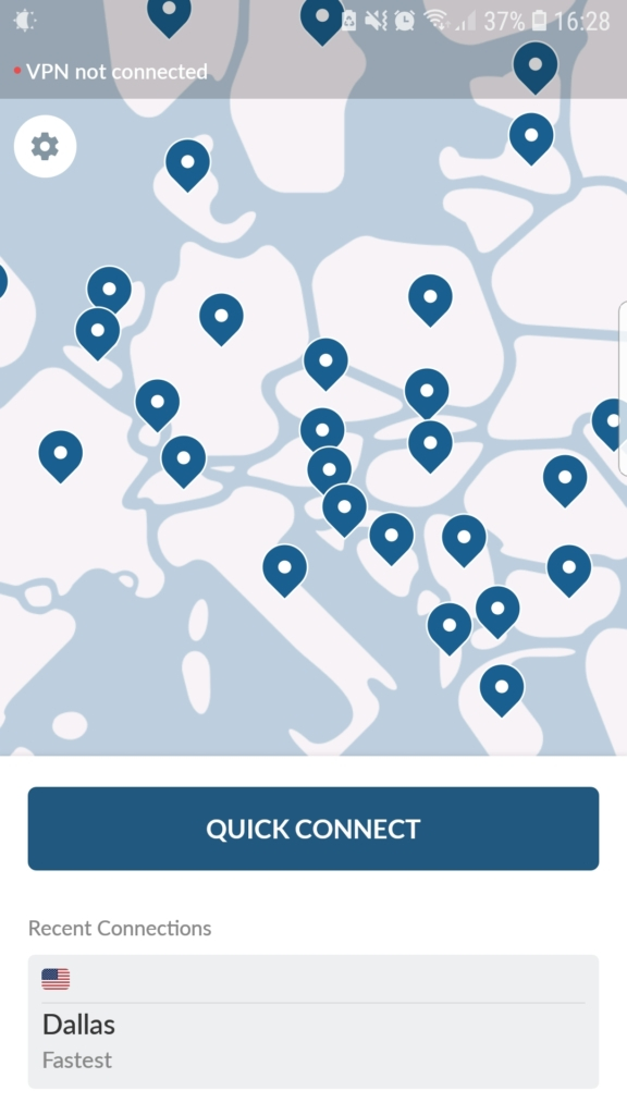 Skjermdump av NordVPN-appen for Android – VPNpro