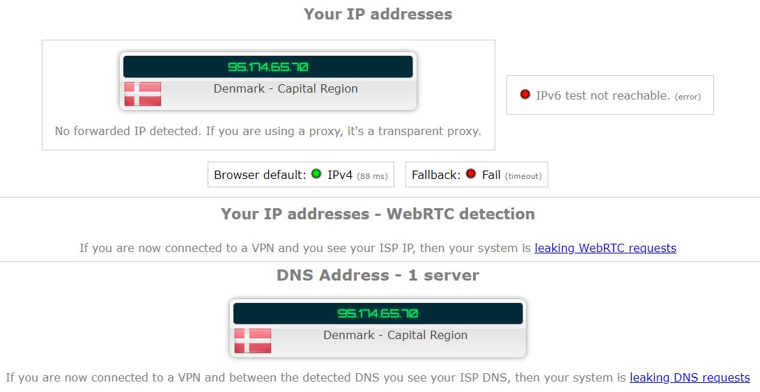 Surfshark IP- og DNS-lekkasjetest
