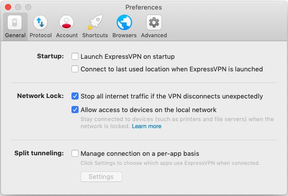 Preferanser for ExpressVPN