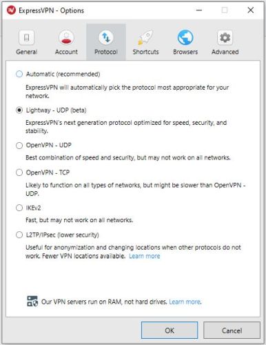ExpressVPN-protokoller