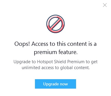 Hotspot Shield-beskjed om Premium-versjon
