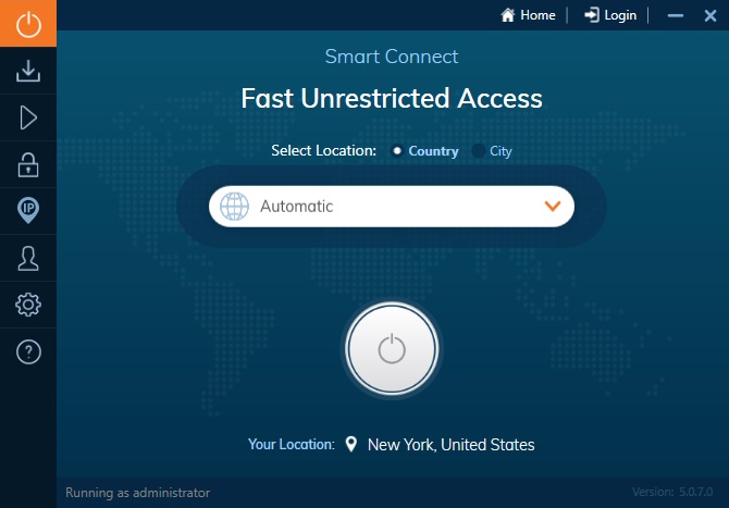 VPN-en Ivacy – startskjerm
