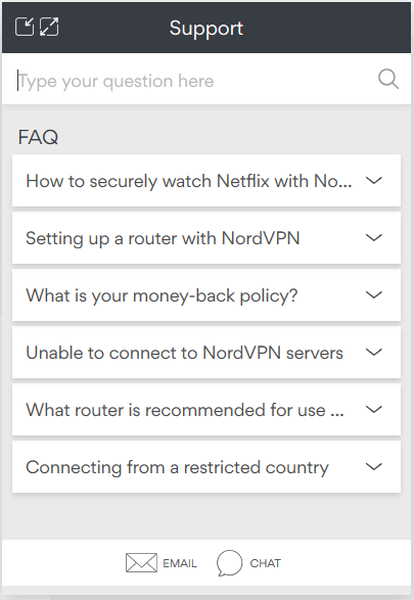 nordvpn felt med kundestøttealternativer
