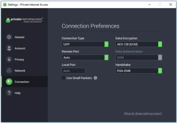 pia connection preferences-skjermbilde