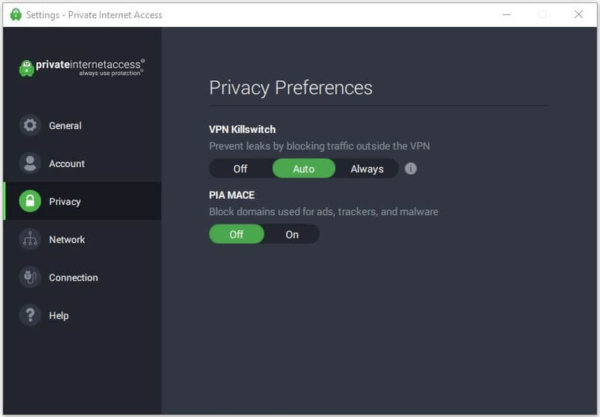 pia privacy preferences-skjermbilde